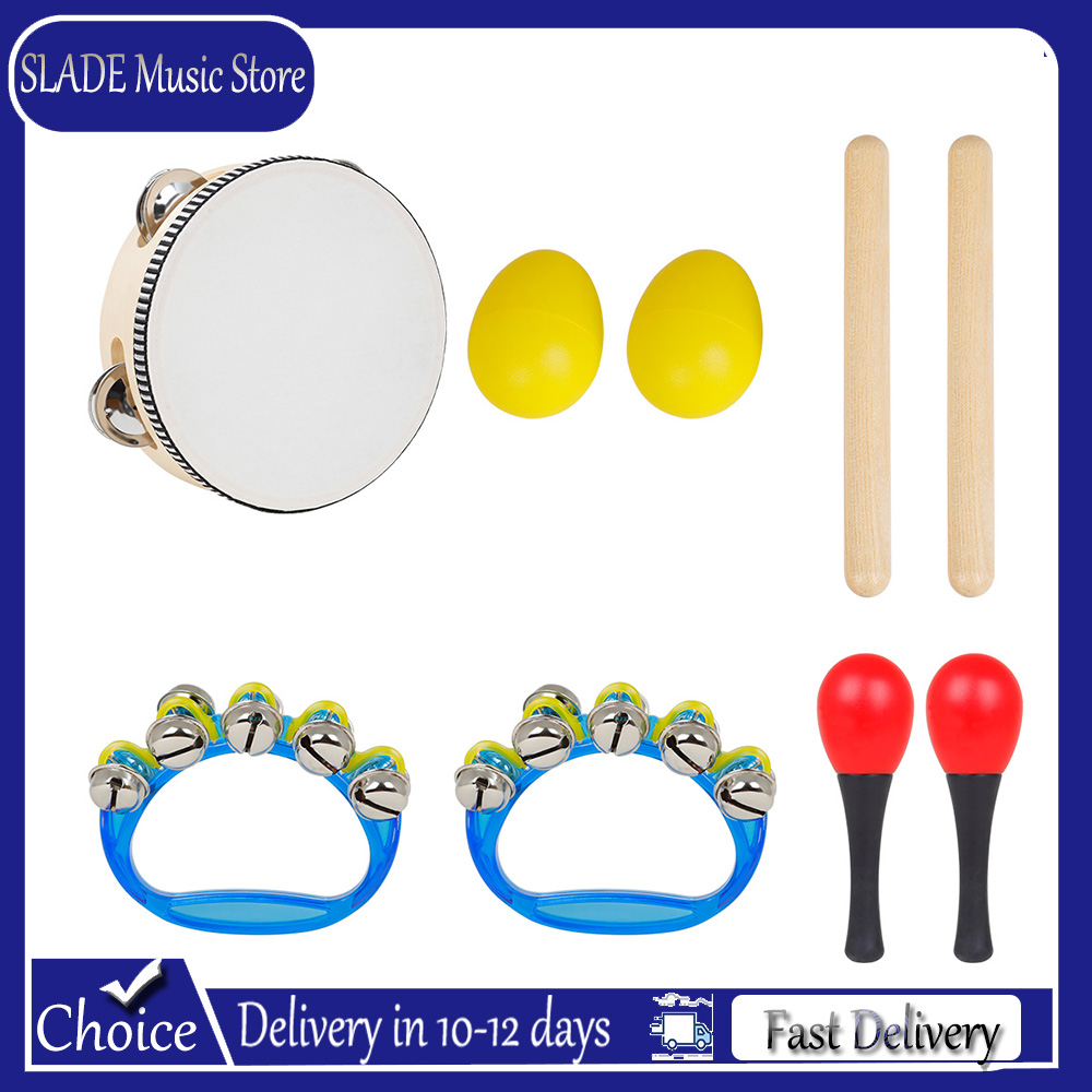 Kids Education Bell - 5 個子供用オルフパーカッションセットタンバリンマラカスエッグシェイカーリストベルリズムスティック幼児用音楽アクセサリー教育用