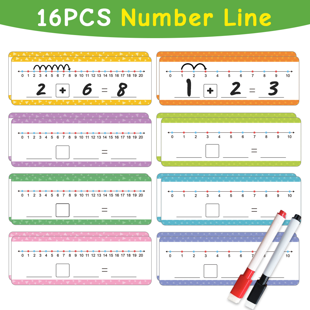 Math Manipulative Set - 16 個の教育用ドライイレース番号ラインカード子供用加算 & 減算数学操作ゲーム幼稚園学習用