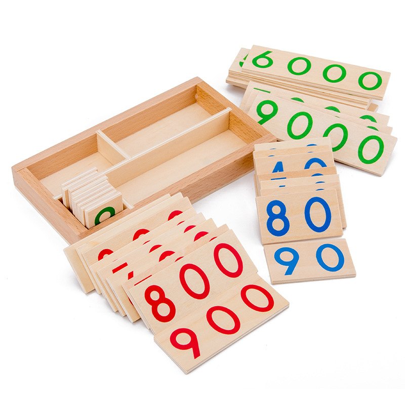 Math Manipulative Set - 木製数字カード 1-9000 モンテッソーリ学習カード数学教材幼児早期教育赤ちゃんのため
