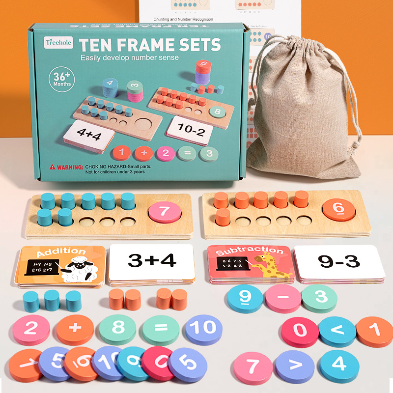 Math Manipulative Set - 子供の木製数字ボード認知マッチング加算減算操作モンテッソーリ論理的思考トレーニング数学おもちゃ
