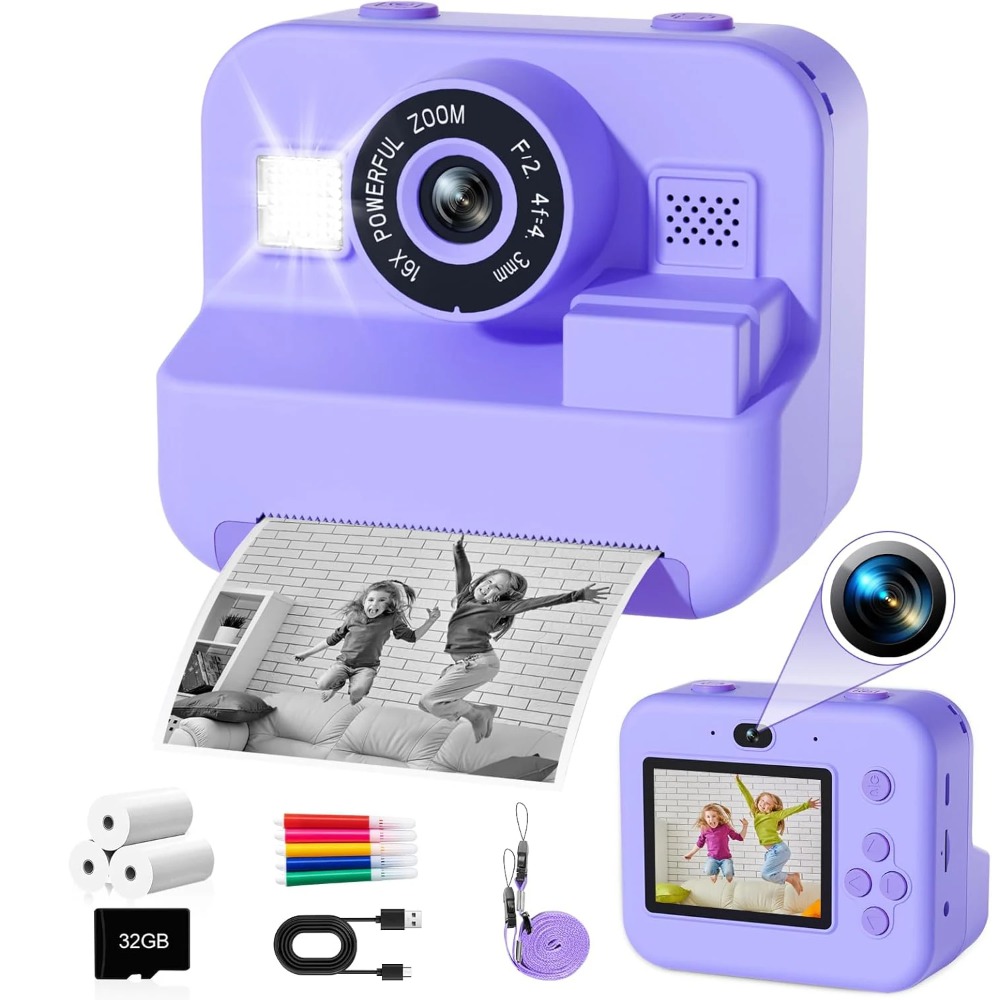 Kids Education Images - 教育用サーマルインスタントプリントカメラ 32Gカード付き、1080P子供用ミニデジタルビデオカメラ、子供の学習開発用