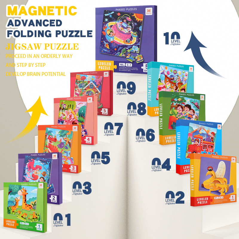Kids Educational Box - 子供用磁気木製パズル漫画柄ビジーブックジグソーパズルゲーム子供用モンテッソーリ教育玩具
