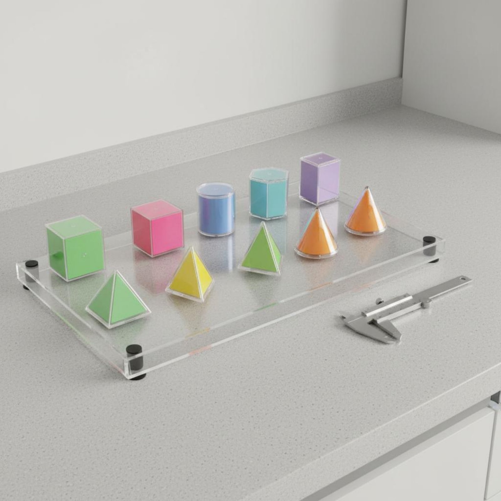 Math Manipulative Set - 8個の透明な幾何学的立体図形、実践学習用透明幾何学モデル、数学教材、耐久性のあるフォーム