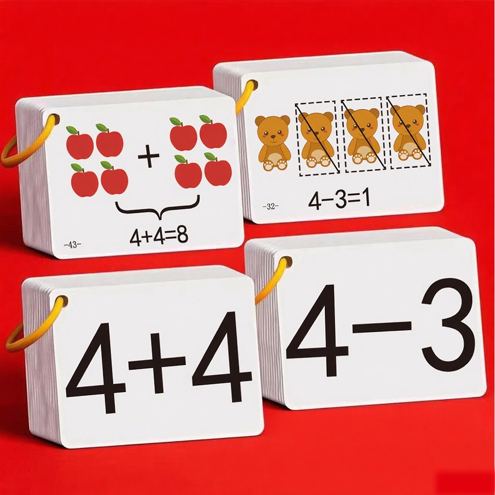 Math Manipulative Set - 132 枚の加算と減算カード、幼児が初期に算数のスキルを養うのに役立つ完全なセット | 加算、減算、乗算、除算の暗算フラッシュカード、子供の数学的思考と集中力を養い、子供の学習を促進、学用品、ホリデーギフト、教室活動、算数練習、教育用フラッシュカード、インタラクティブ学習、数え方フラッシュカード、早期教育教材に適しています。