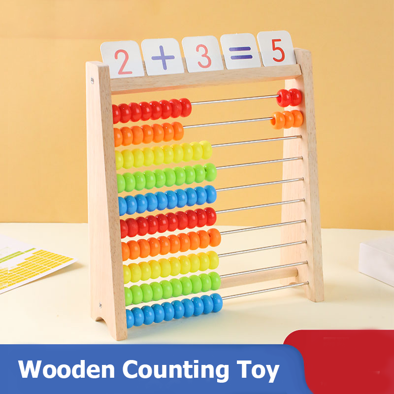 Math Manipulative Set - 木製カウントおもちゃそろばんモンテッソーリ教育数学おもちゃ子供レインボーカウントビーズ加算減算操作学習