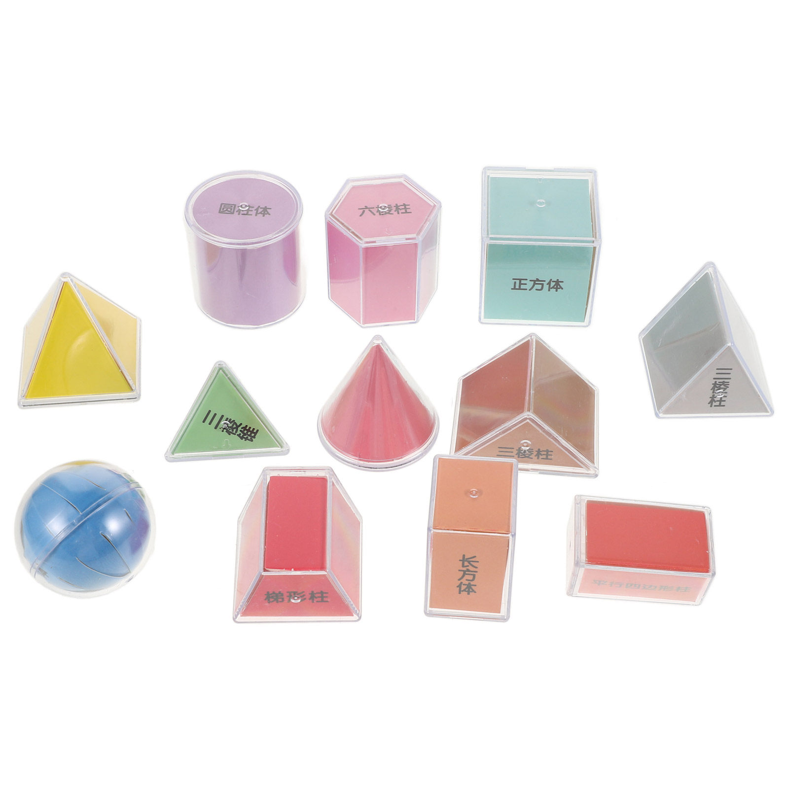 Math Manipulative Set - 8個入り幾何学立体セット 多色プラスチック製3D形状 体積測定 教室用数学教材 数学実験用具