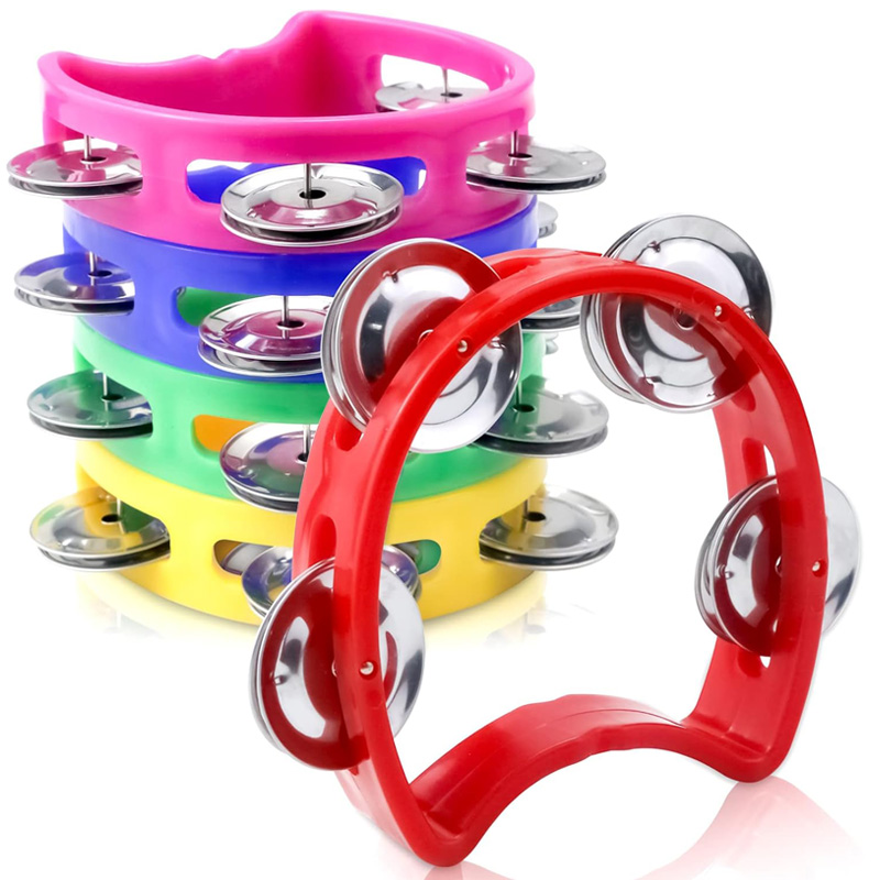 Kids Education Bell - 2 個プラスチックハンドヘルドパーカッションタンバリン 4 ベルリズム楽器おもちゃ子供就学前教育ギフト