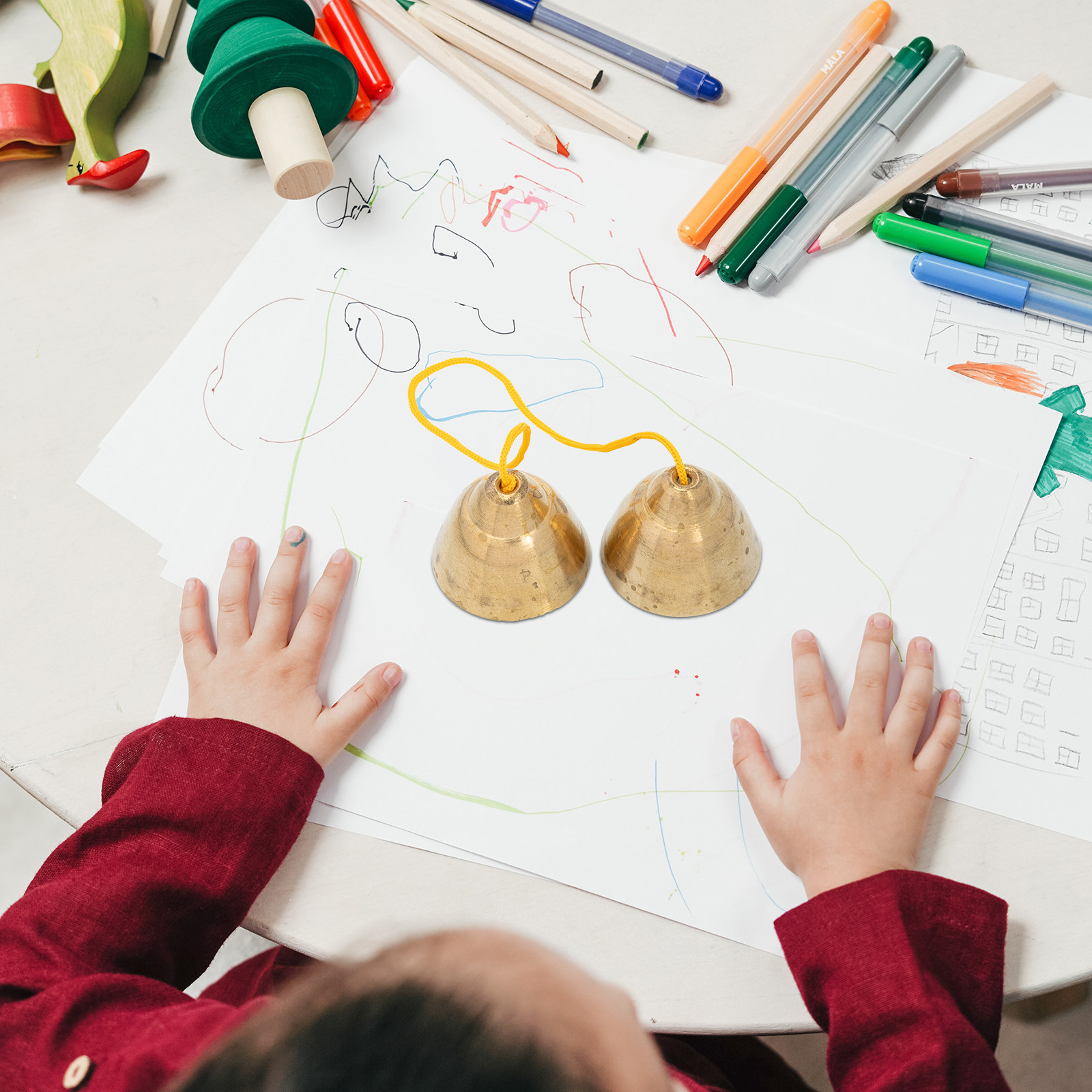 1ペア プレミアム銅製ベル 子供用楽器 ポータブル 軽量 早 - Kids Education Bell のレビューと価格
