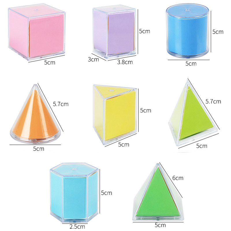 透明な3D幾何学立体図形8個 – 5cmの形状、ネットカード - Math Manipulative Set のレビューと価格