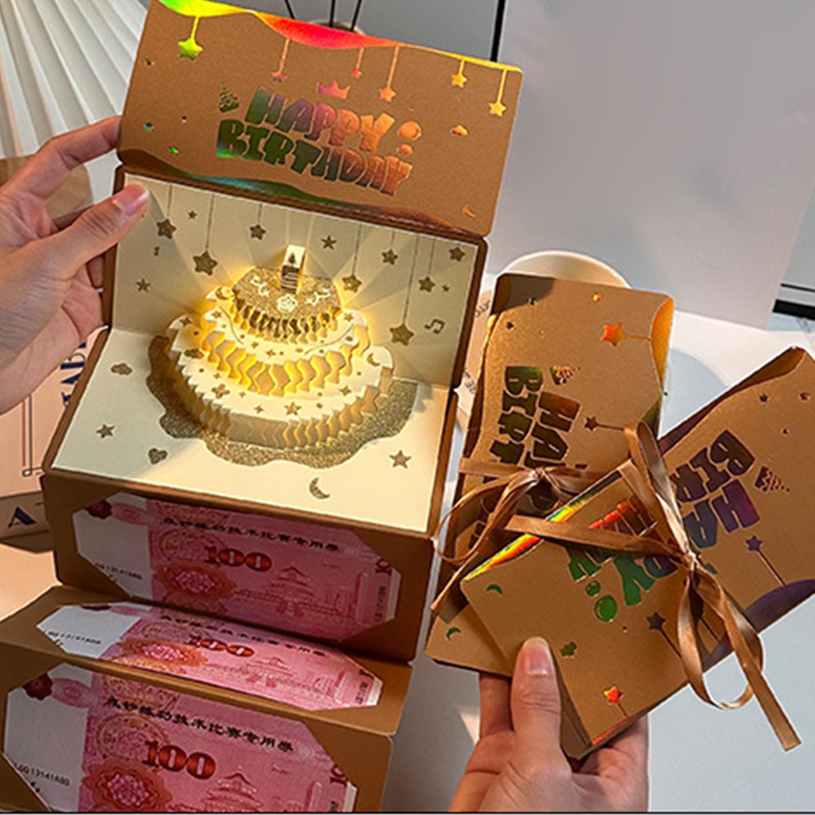 3Dケーキ型誕生日お金封筒6スロットライトミュージックカード - Kids Education Money のレビューと価格